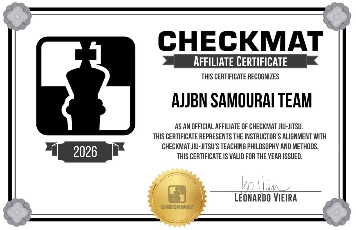 Photo publiée par JJB Les Samouraï — Bonjour! Nous sommes honorés de confirmer votre partenariat continu avec la famille Checkmat pour la saison 2026. Vous t